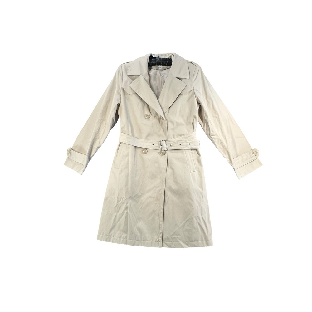 Via Spiga Womens XL Trench Coat Tone Cream Belted Double Breasted Cotton Blend